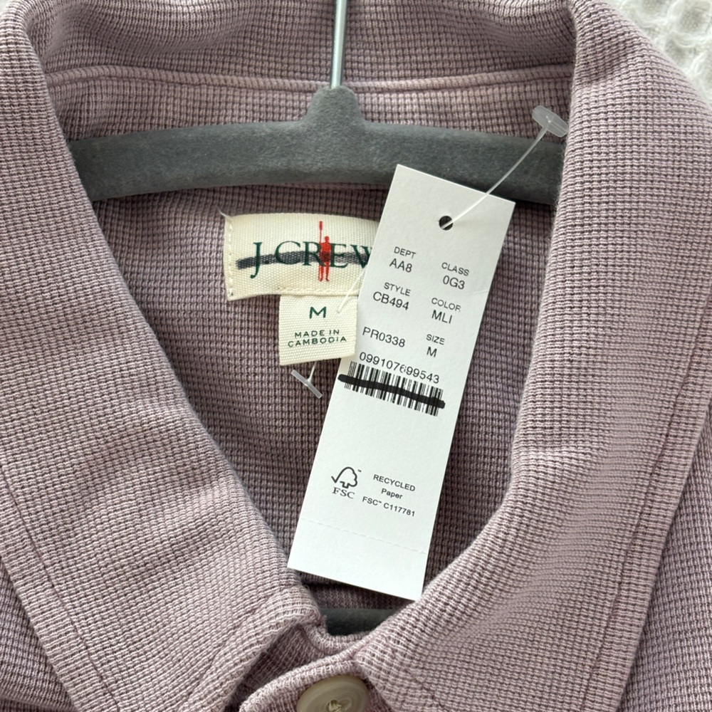 NWT Mens J Crew Purple Cotton waffle button up shirt shacket size medium flawed - Picture 3 of 11